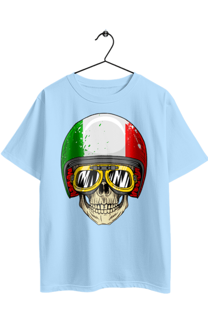 Футболка оверсайз з принтом "Череп в мотошоломі". Мото, окуляри, череп, шолом. 2070702