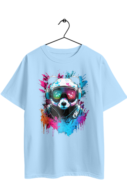 Oversized t-shirt with prints Panda in VR Helmet 3. Character, geek, helmet, panda, virtual reality. 2070702