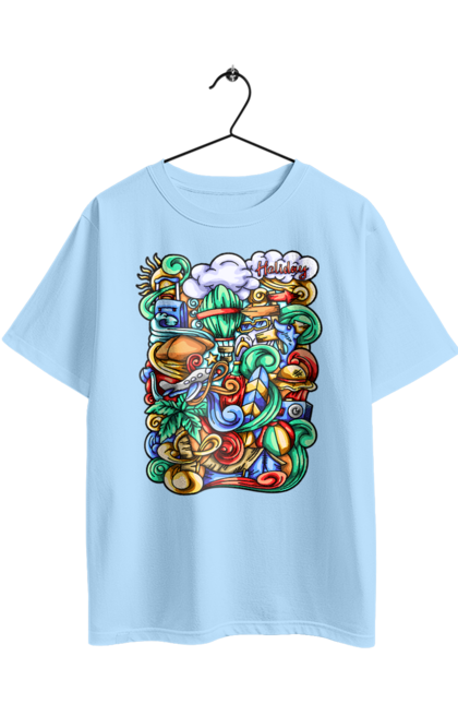 Футболка оверсайз з принтом "Канікули відпочинок арт". Відпочинок, канікули, літо, море, пляж, подорож. 2070702