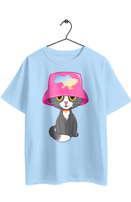 Oversized t-shirt with prints Cat with a map of Ukraine. Cat, eurovision, galoshes, music, panama galosh, symbol of ukraine, ukraine. 2070702