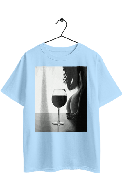 Футболка оверсайз з принтом "Келих вина". Вино у келиху, грація, знову п`ятниця, очікування, тіло жінки, форми жіночого тіла. 2070702