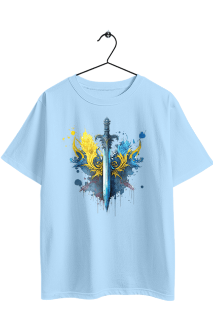 Футболка оверсайз з принтом "Меч в українському стилі". Герб, меч, перемога, прапор, символ україни, тризуб, україна. 2070702