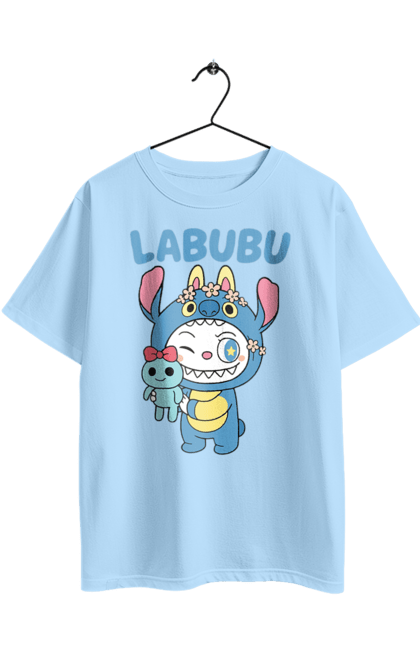Футболка оверсайз з принтом "Лабубу". Іграшка лабубу, лабубу, лабубу кока кола, мерч лабубу, мила, синя лабаба, смішна лабубу. 2070702