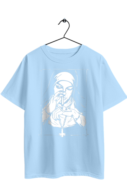 Футболка оверсайз з принтом "Монашка нюхає порошок". Крута, метал, модна, молодіжна, популярна, рок, хрест, черниця, черниця нюхає порошок. 2070702