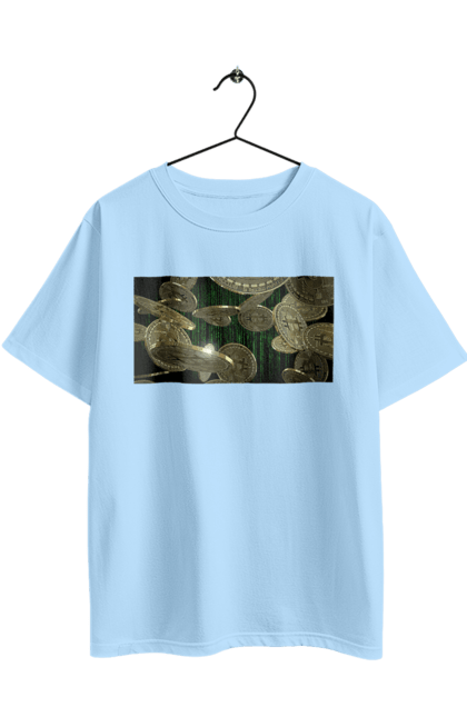 Oversized t-shirt with prints Bitcoin. Bitcoin, coin, cryptocurrency, currency, digital world, luxury, matrix, mining, money, wealth, well. 2070702