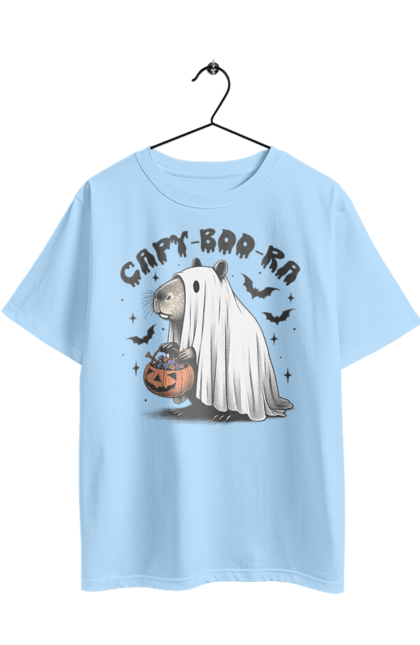 Футболка оверсайз з принтом "Капібара Хелловін". Capybara, halloween, водосвинка, гарбуз, гризун, капібара, привид, свято, тварина, хелловін. 2070702