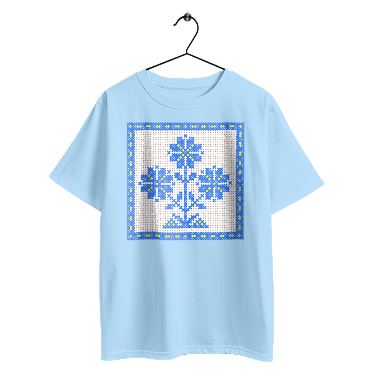 Yellow blue embroidery flowers