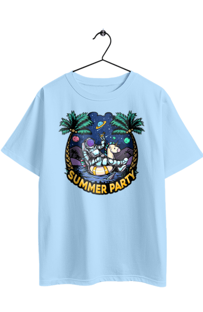 Oversized t-shirt with prints Summer Party With Astronaut. Cosmonaut, space, summer. 2070702