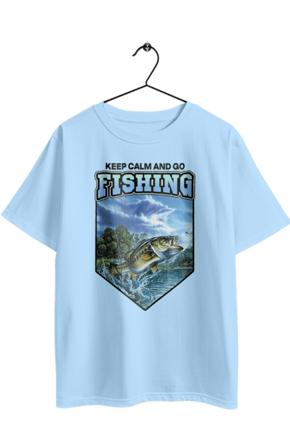 Футболка оверсайз з принтом "Keep Calm and Go Fishing". Відпочинок на природі, для рибалок, для чоловіків, мисливці та риболови, природа, рибалка, риболовля, спінінг, хоббі. 2070702
