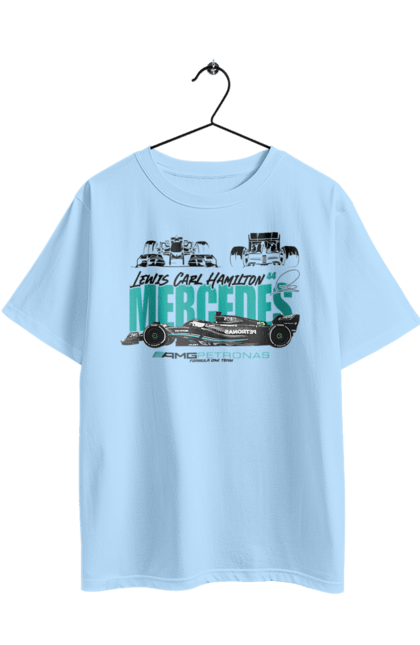 Oversized t-shirt with prints Mercedes AMG Petronas F1 Team. Amg petronas, bolide, f1 team, formula 1, mercedes, motorsport, race, racing car, sport. 2070702