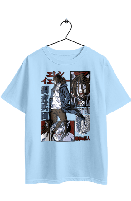 Oversized t-shirt with prints Attack on Titan Eren. Action film, anime, attack on titan, dark fantasy, drama, eren, eren jaeger, manga, post-apocalyptic. 2070702