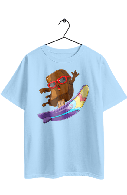 Футболка оверсайз з принтом "Мороженко На Серфі". Літо, морозиво, окуляри, серфінг. 2070702