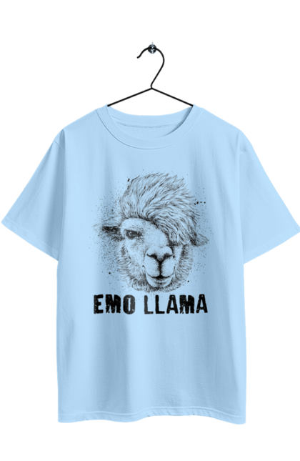 Oversized t-shirt with prints Emo Llama. Alpaca, animals, distressed, emo, funny, llama, vintage. 2070702