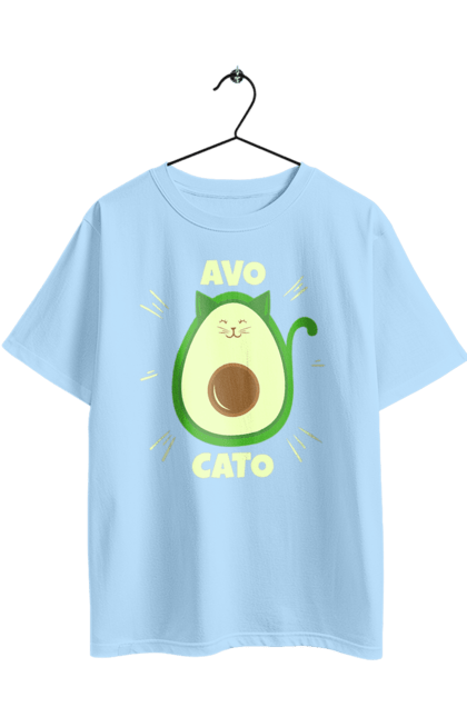 Oversized t-shirt with prints Avo Cato. Animals, art, avocado, avocado cat, cat, creative, fruit, humor, minimalism. 2070702