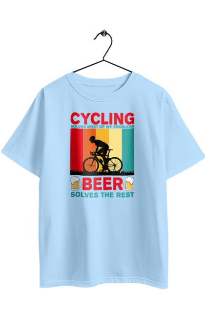 Футболка оверсайз з принтом "Cycling Beer". Алкоголь, брутальні, велосипед, веселі, для спортсменів, літні, пиво, спорт, чоловічі. 2070702
