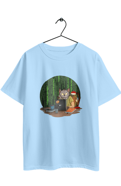 Футболка оверсайз з принтом "Кіт програміст". Angular, c, css, html, it, javascript, jquery, php, python, react, svelt, vue, айтишник, айті, гумор, код, кодувати, прогер, програміст, програмісти, ти ж, ти ж програміст, тиж програміст. 2070702