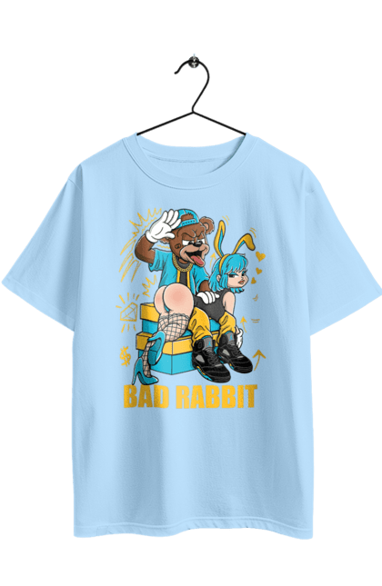 Футболка оверсайз з принтом "Поганий кролик". Бдсм, ведмідь, дівчина, кролик, поганий кролик, прикольна, смішна. 2070702