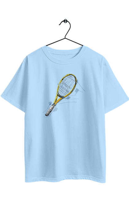 Oversized t-shirt with prints Tennis racket. Ball, ground tournament, players, prize fund, racket, soil, sponsor, tennis, tournament grid. 2070702