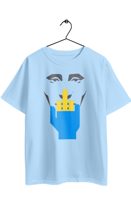 Футболка оверсайз с принтом Путин хуйло. Всу, голова путина, доброго вечора, иди нахуй, мертвый москаль, москали, орки, путин хуйло, русский военный, средний палец. 2070702