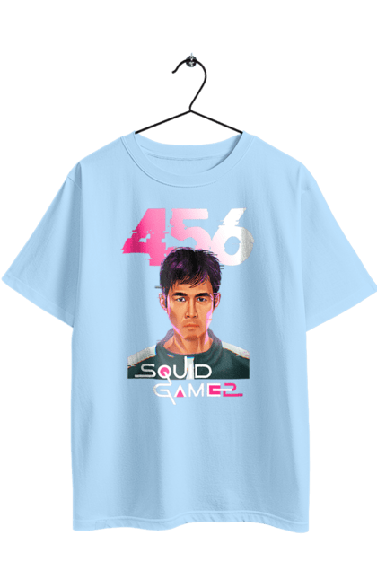 Футболка оверсайз з принтом "Гра в кальмара Сон Гі Хун". 456, netflix, seong gi-hun, squid game, гра в кальмара, гравець 456, нетфлікс, серіал, сон гі хун. 2070702