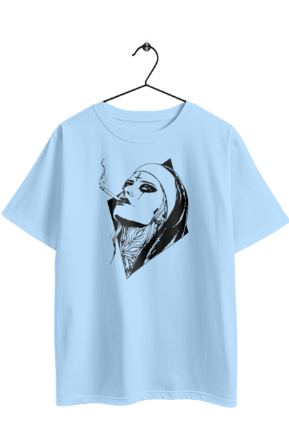 Футболка оверсайз з принтом "Монашка". Дівчина, круто, сигарети, тату. 2070702