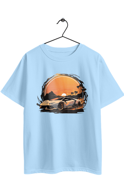 Oversized t-shirt with prints Lamborghini at sunset. Car, cars, lamba, lamborghini, lamborghini at sunset. 2070702