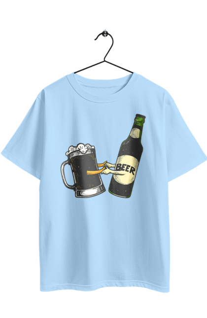 Oversized t-shirt with prints Bottle Of Beer With A Glass Of Beer. Beer, bottle, wineglass. 2070702
