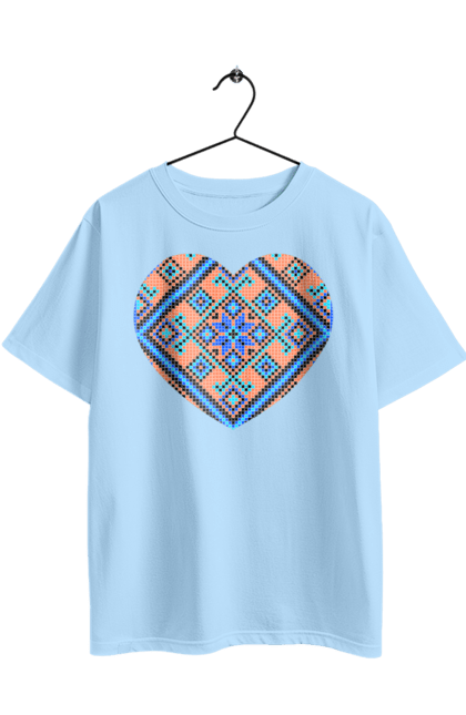 Oversized t-shirt with prints Heart embroidery. Cross stitch, embroidered shirt, embroidery, heart, i love ukraine, symbols of ukraine, traditions of ukraine, ukraine. 2070702