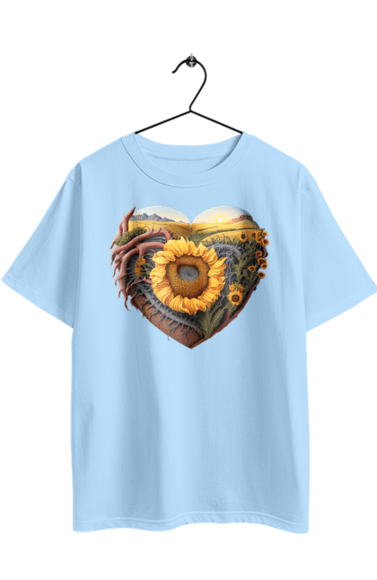 Футболка оверсайз з принтом "Символи України". Небо, поле, пшениця, символи україни, соняшник, україна. 2070702