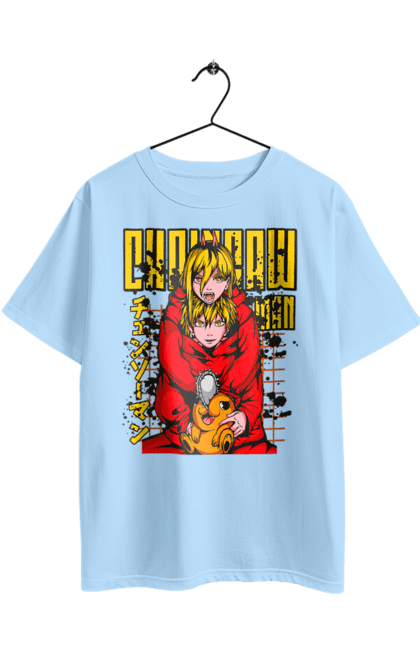 Футболка оверсайз с принтом Человек Бензопила Пауэр и Дэнджи. Anime, chainsaw man, denji, manga, power, аниме, дэнджи, манга, пауэр, человек-бензопила. 2070702