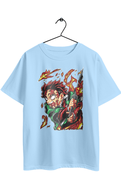 Футболка оверсайз з принтом "Винищувач Демонів Танджіро". Demon slayer, kamado tanjiro, kimetsu no yaiba, аніме, винищувач демонів, манга, танджіро, танджіро камадо. 2070702