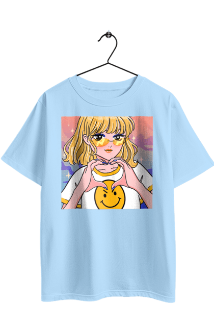 Oversized t-shirt with prints Yellow Girl. Anime, girl, smiley. 2070702