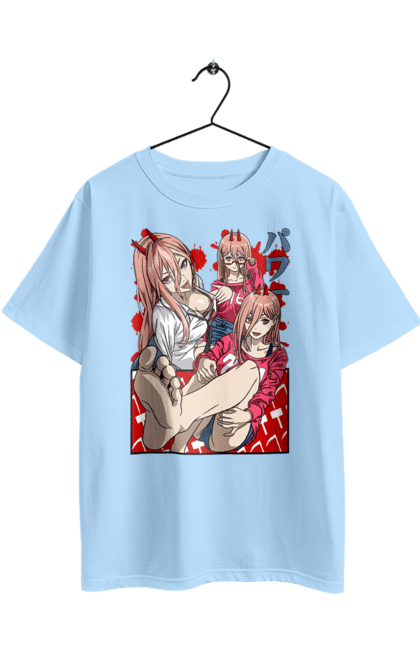 Футболка оверсайз з принтом "Людина Бензопила Пауер". Anime, chainsaw man, manga, power, аніме, демон, людина-бензопила, манга, пауер, шьонен. 2070702