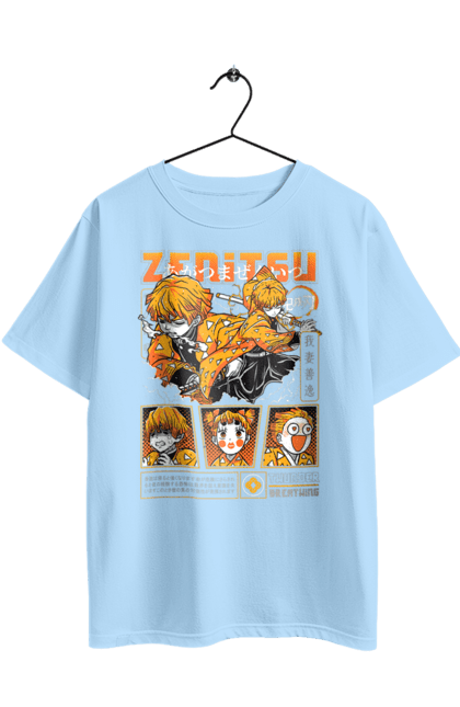 Футболка оверсайз з принтом "Винищувач Демонів Зеніцу". Demon slayer, kimetsu no yaiba, zenitsu, zenitsu agatsuma, аніме, винищувач демонів, зеніцу агацума, манга, серіал. 2070702