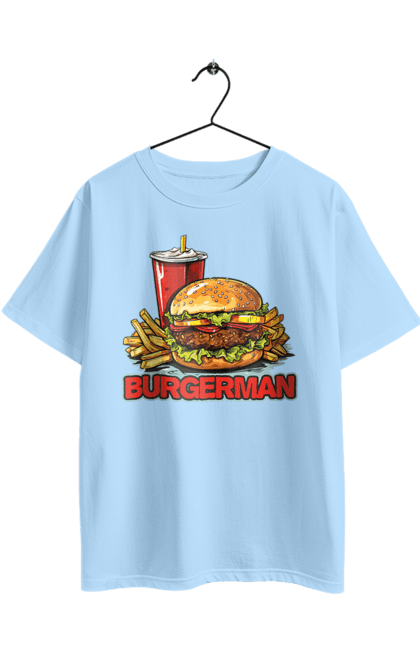 Футболка оверсайз з принтом "Burgerman". Бургер, для чоловіків, їжа, літні, макдональдс, прикольні, трендові, фаст фуд, чоловічі. 2070702