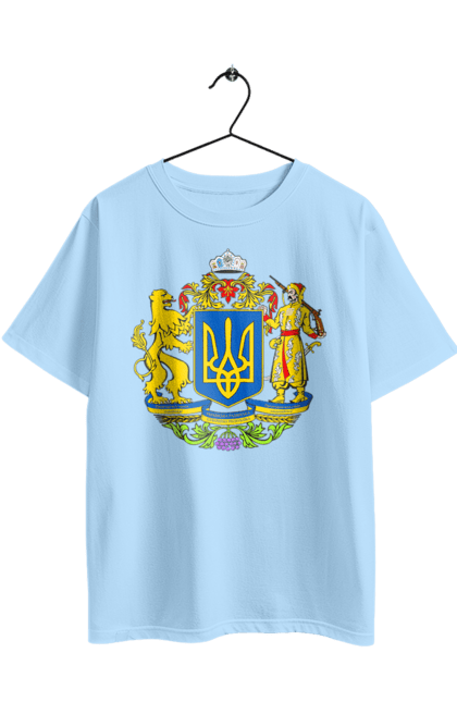 Футболка оверсайз з принтом "Герб України". Герб, герб україни, козак, лев, лев і козак, україна. 2070702