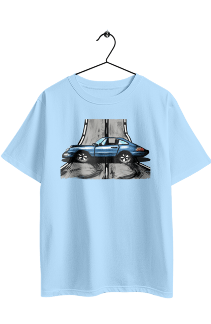 Oversized t-shirt with prints Sports Car On The Road. Blue, car, fast, race, sports. 2070702