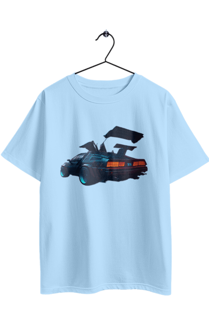 Oversized t-shirt with prints DeLorean from back to the future. Car, delorean, from film. 2070702