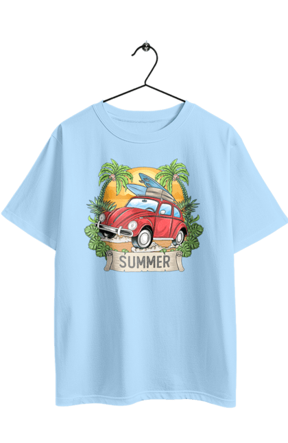 Oversized t-shirt with prints Summer, Car And Palm Trees. Palm trees, relaxation, summer. 2070702