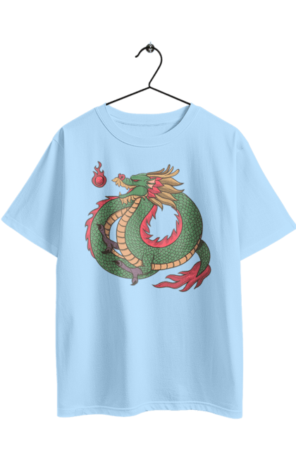 Футболка оверсайз з принтом "Дракон". Дракон, зелений дракон, китайський дракон, символ, тварина. 2070702