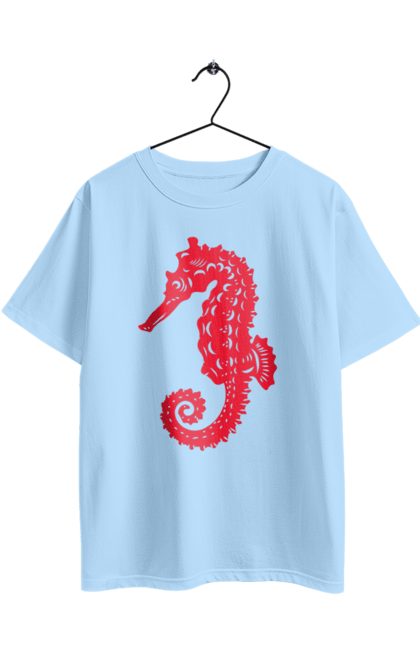 Oversized t-shirt with prints Sea Horse. Flowers, sea, sea dwellers, sea horse, summer, summer vacation, vacation. 2070702