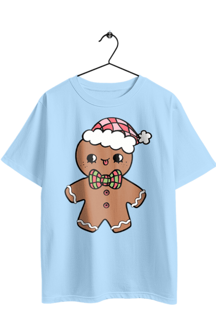 Oversized t-shirt with prints Gingerbread in a Christmas hat. Christmas, christmas decor, christmas print, cookie, festive mood, gingerbread cookies, new year, sweets, winter holidays. 2070702