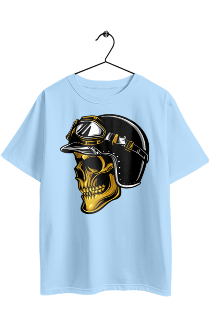 Футболка оверсайз з принтом "Череп в мотошоломі". Крутий, очі, череп, шолом. 2070702