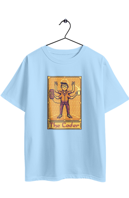 Футболка оверсайз з принтом "Карта таро  кодер". Ай ті, айтішник, карта таро, код, програміст, хакер. 2070702