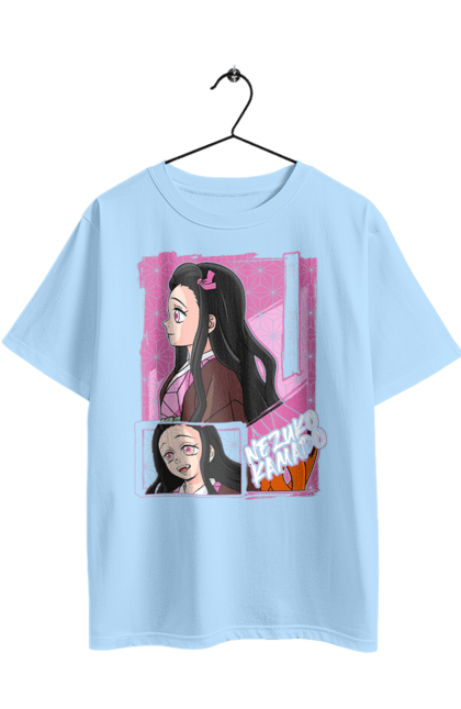 Футболка оверсайз с принтом Клинок Рассекающий Демонов Незуко. Demon slayer, kimetsu no yaiba, nezuko, аниме, истребитель демонов, манга, незуко, сериал. 2070702