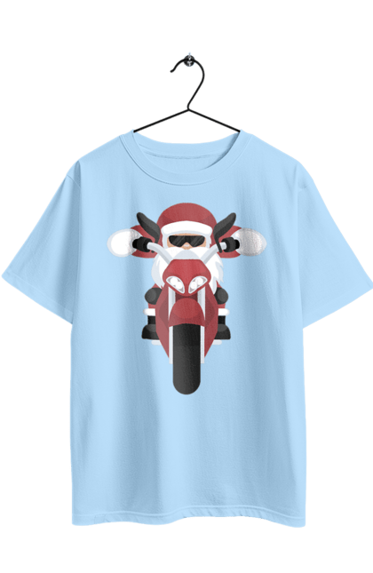 Футболка оверсайз з принтом "Санта на мотоциклі". Мотоцикл, новий рік, різдво, санта. 2070702