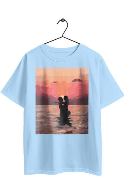 Футболка оверсайз з принтом "Секс у заході сонця". Захід сонця, природа та любов, секс на морі, секс та природа. 2070702