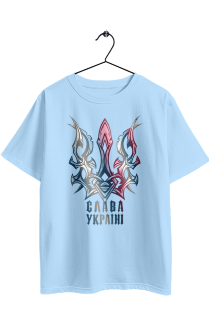 Футболка оверсайз з принтом "Тризуб слава Україні кольоровий". Воля, свобода, слава україні, тризуб, тризуб слава україні, україна, я українець. 2070702