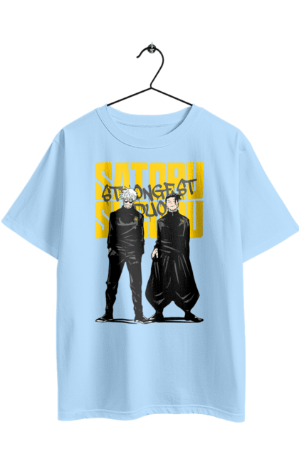 Oversized t-shirt with prints Jujutsu Kaisen Gojo and Geto. Anime, dark fantasy, geto, gojo, jujutsu kaisen, magic battle, manga, mystic, suguru geto. 2070702