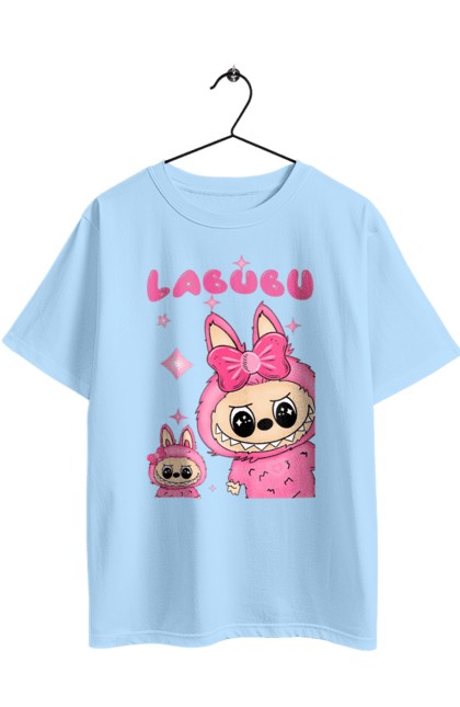 Футболка оверсайз з принтом "Лабубу". Іграшка лабубу, лабубу, лабубу кока кола, мерч лабубу, мила, рожева лабубу, смішна лабубу. 2070702
